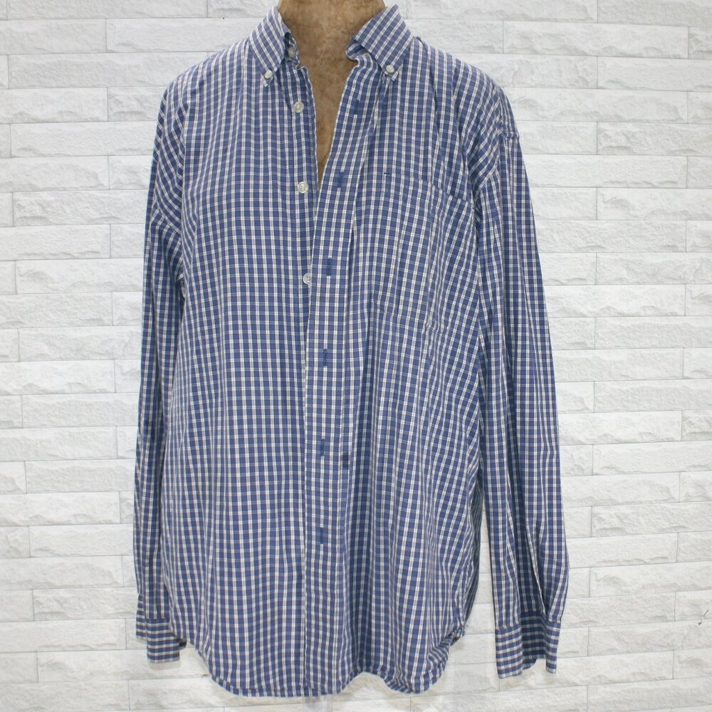 IZOD Shirt Button Down Long Sleeve Plaid Casual Blue White Yellow Classic Large